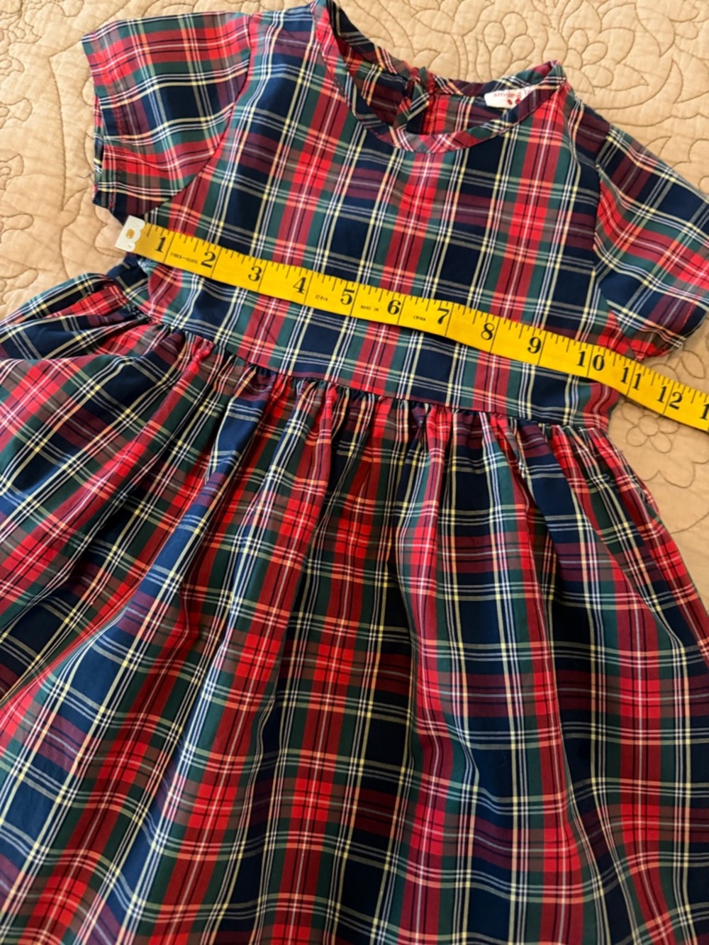 Smiling Button Girls Red & Green Plaid Short Sleeve Cotton Dress, Size 3T - Picture 8 of 10